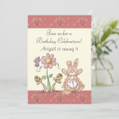 Bunny and Flowers誕生日招待状for Girls 招待状 (スタンド正面)