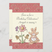 Bunny and Flowers誕生日招待状for Girls 招待状 (正面/裏面)
