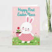 Bunny And Spring Flower Card カード (正面)