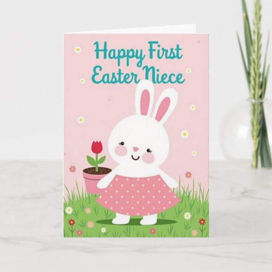 Bunny And Spring Flower Card カード (正面)