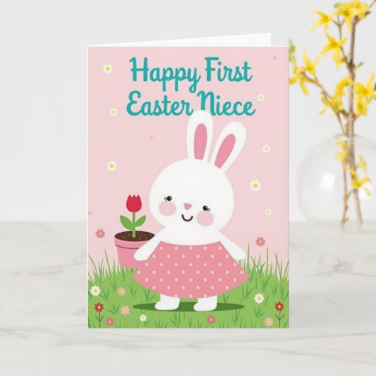 Bunny And Spring Flower Card カード (黄色い花)