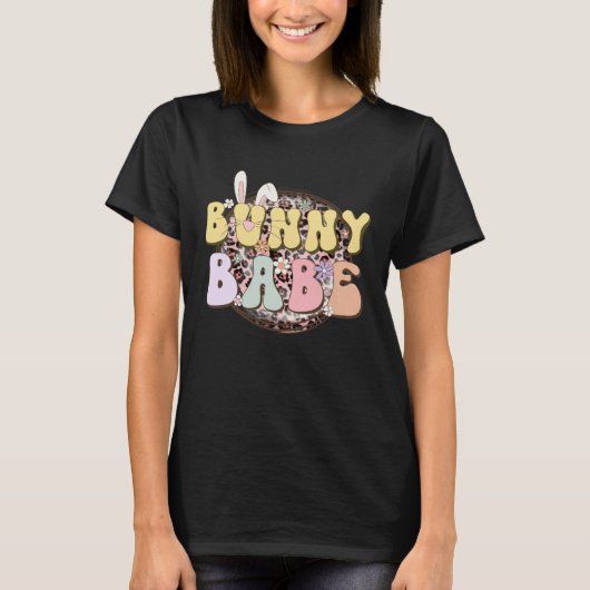 Bunny Babe Rabbit Ear Buffalo Plaid Retro Groovy E Tシャツ (正面)