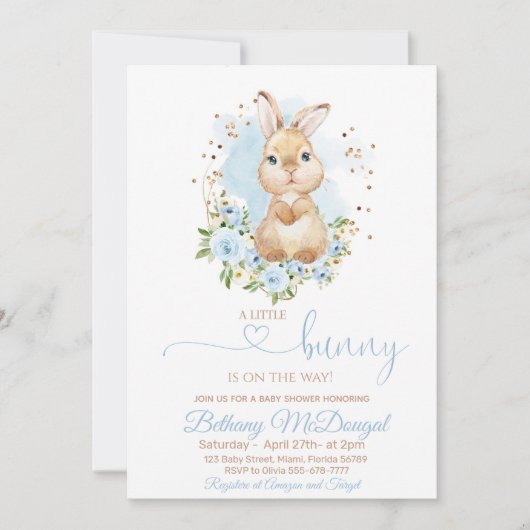 Bunny baby shower Boy 招待状 (正面)
