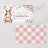 Bunny Baby Shower Girl Pink Floral Diaper Raffle エンクロージャーカード (正面/裏面)