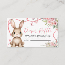 Bunny Baby Shower Girl Pink Floral Diaper Raffle エンクロージャーカード
