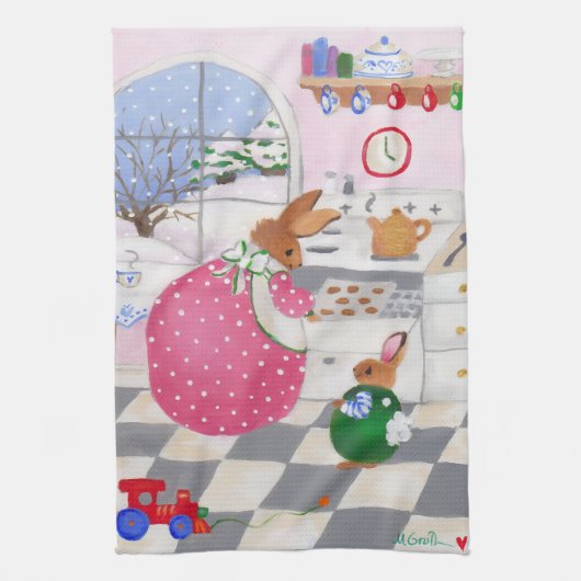 Bunny Baking Cookies Kitchen Towel キッチンタオル (縦)