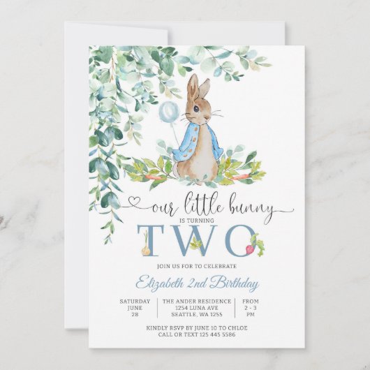 Bunny Balloon 2nd Birthday Invitation 招待状 (正面)