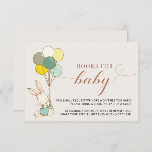 Bunny Balloons Books forベビー囲い 招待状 (正面/裏面)