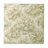 Bunny Bear Floral Garden Neutral Green Pattern タイル (正面)