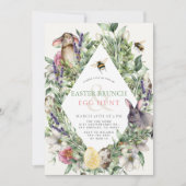 Bunny & Bee Greenery Rhombus Easter Brunch 招待状 (正面)
