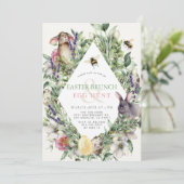 Bunny & Bee Greenery Rhombus Easter Brunch 招待状 (スタンド正面)