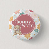 Bunny Birthday Button Cute Bunny Party 缶バッジ (正面)