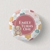 Bunny Birthday Button Cute Bunny Party 缶バッジ (正面)