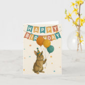 Bunny Birthday Card – Cute Party Animal カード (黄色い花)