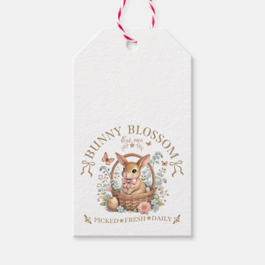 Bunny Blossom Easter Rabbit in Floral Basket ギフトタグ (正面)