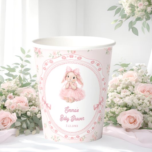 Bunny Blush Pink Girl Baby Shower Paper Cups 紙コップ