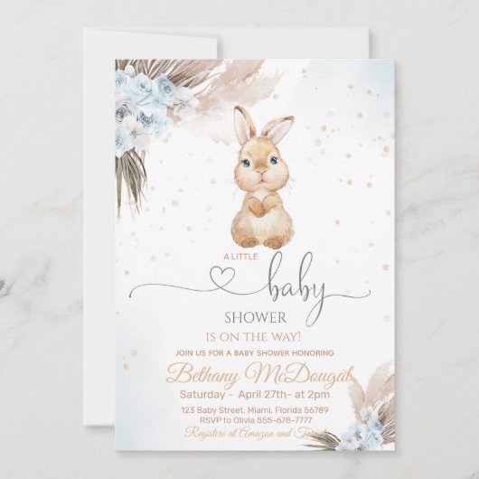 Bunny Boho baby shower  招待状 (正面)