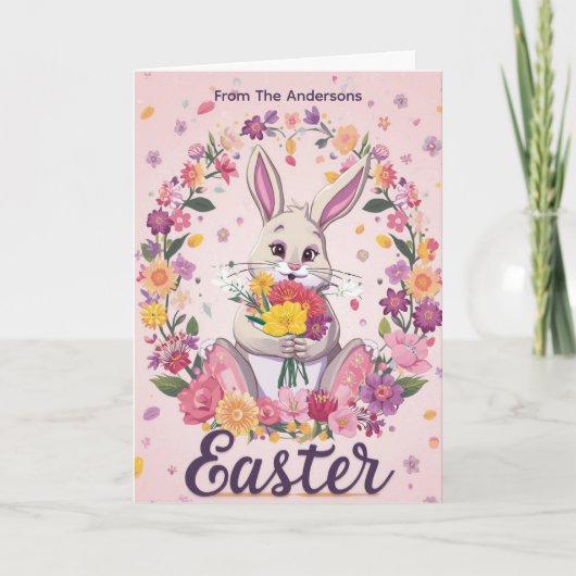  Bunny Bouquet Easter Holiday personalized card シーズンカード (正面)