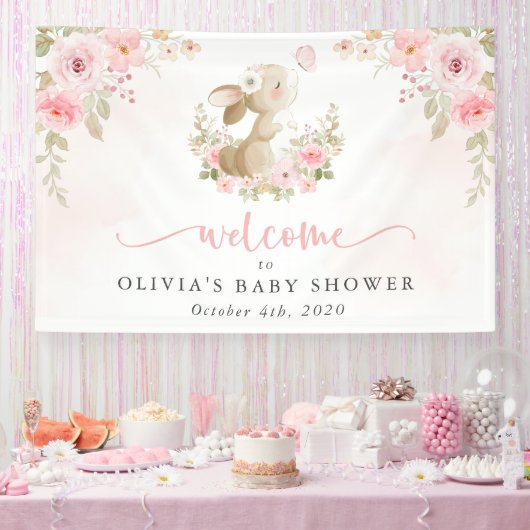 Bunny, Butterfly, Flowers, Baby Shower Welcome 横断幕 (パーティー)