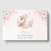 Bunny, Butterfly, Pink Flowers, First Birthday ゲストブック (正面)