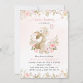 Bunny, Butterfly, Pink Flowers, First Birthday 招待状 (正面)