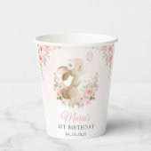 Bunny, Butterfly, Pink Flowers, First Birthday 紙コップ (裏面)