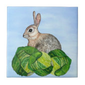 Bunny Cabbage Blue Ceramic Tile タイル (正面)