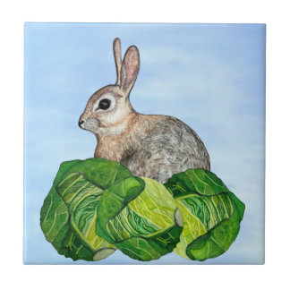 Bunny Cabbage Blue Ceramic Tile タイル
