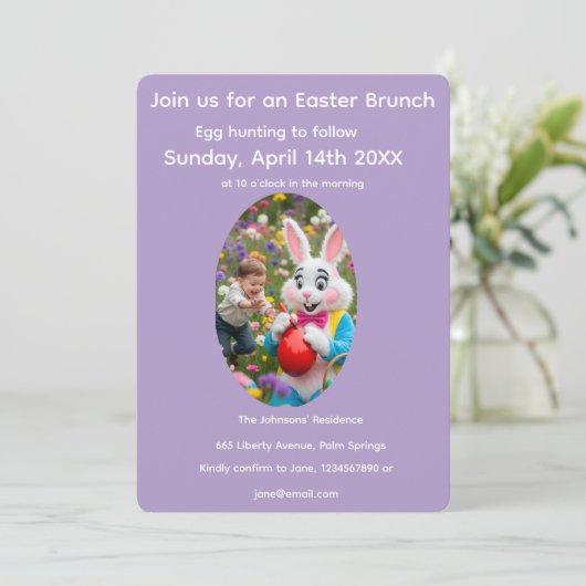 Bunny & Child Photo Oval Frame Easter 招待状 (スタンド正面)