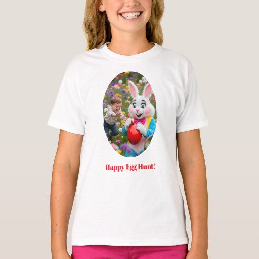 Bunny & Child Photo Oval Frame Easter Tシャツ (正面)