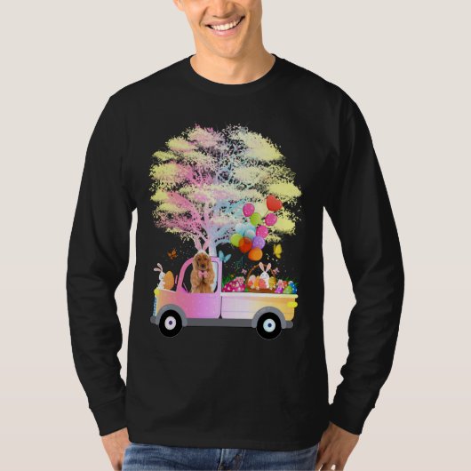 Bunny Cocker Spaniel Dog & Eggs On Truck Happy Eas Tシャツ (正面)
