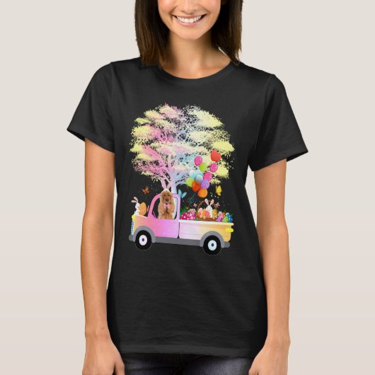 Bunny Cocker Spaniel Dog & Eggs On Truck Happy Eas Tシャツ (正面)