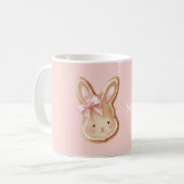Bunny Cookie Face Pink Bow コーヒーマグカップ (正面左)