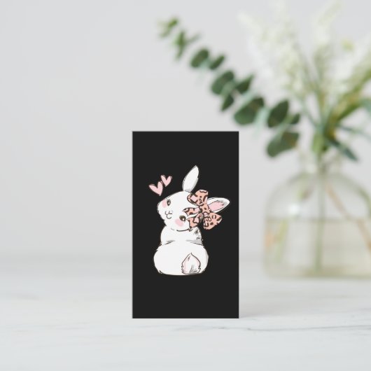 Bunny Cute Rabbit Leopard Bow Tie Girls Women 名刺 (スタンド正面)