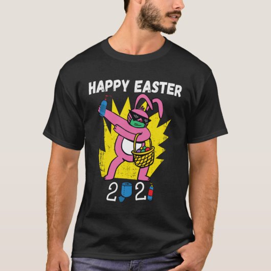 Bunny Dabbing Happy Easter 2021 Bunny Wearing Face Tシャツ (正面)