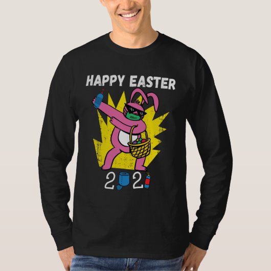 Bunny Dabbing Happy Easter 2021 Bunny Wearing Face Tシャツ (正面)