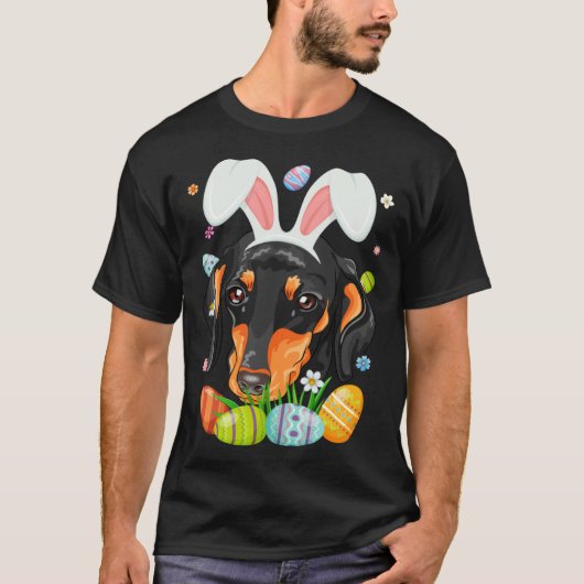 Bunny Dachshund Dog Head Easter Eggs Wiener Easter Tシャツ (正面)