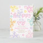 Bunny Daisy Floral Pastel Spring 1st Birthday 招待状 (スタンド正面)