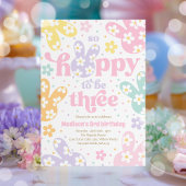Bunny Daisy Floral Pastel Spring 3rd Birthday 招待状