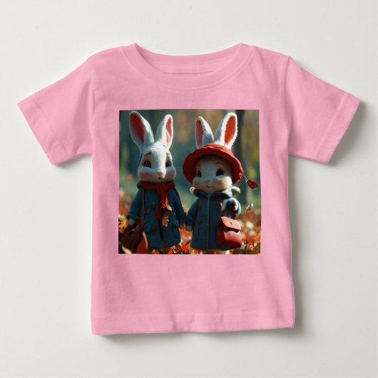 Bunny Duo in PixarスタイルベビーTee ベビーTシャツ (正面)