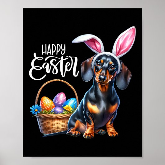 Bunny Ear Dachshund Dog Easter Eggs Happy Easter D ポスター (正面)