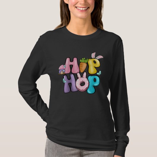 Bunny Ear Retro Groovy Hip Hop Easter Day Tシャツ (正面)