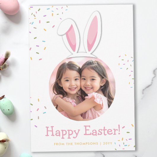 Bunny Ears And Colorful Sprinkles Easter Photo カード