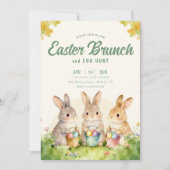 Bunny Easter Brunch Egg Hunt Pastel Watercolor 招待状 (正面)