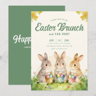  Bunny Easter Brunch Egg Hunt Pastel Watercolor 招待状