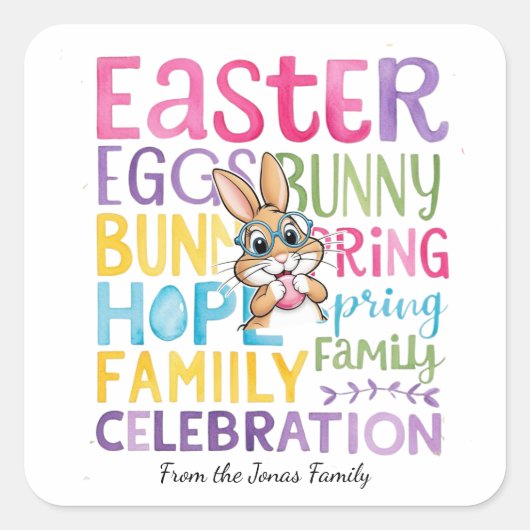 Bunny Easter Card , Personalized Easter funnyBunny スクエアシール (正面)