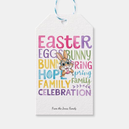 Bunny Easter Gift Tag, Personalized EasterBunny ギフトタグ (正面)