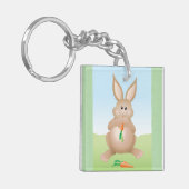 Bunny Eating Carrot Adorable Rabbit キーホルダー (正面左)