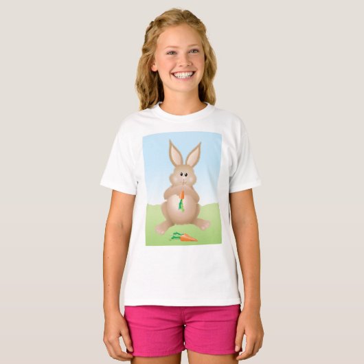 Bunny Eating Carrot Adorable Rabbit Tシャツ (正面フル)