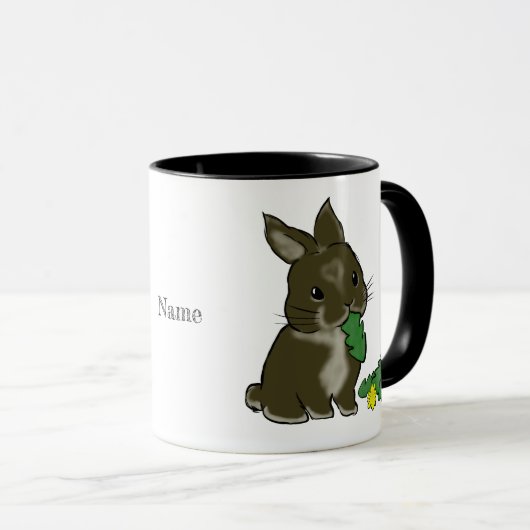 Bunny eating dandelion  マグカップ (正面右)
